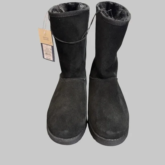 Universal Thread Leather Boots Womens Sz 6 Black‎ Shearling Style Fur Lined NEW - Picture 7 of 9